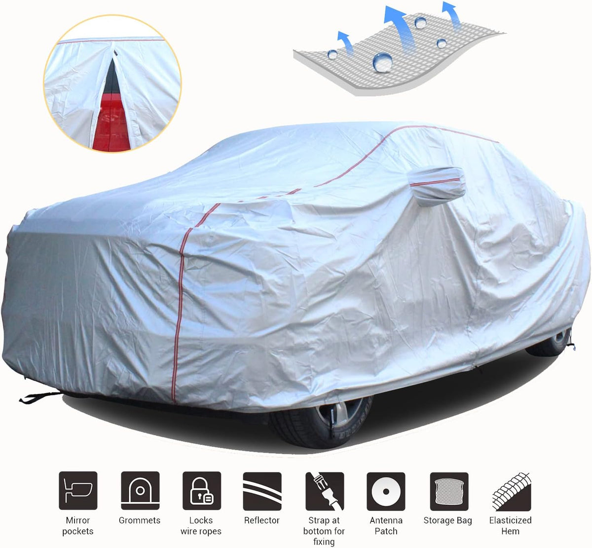 Hard Shell Car Cover Waterproof UV-Proof Windproof Fit 150-178 Inches Length Coupe Convertible Sport Car L70189