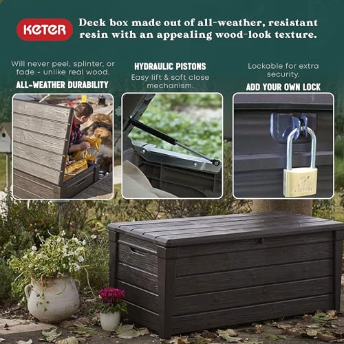 Brown 120 Gal Lockable Waterproof Plastic Deck Box C923
