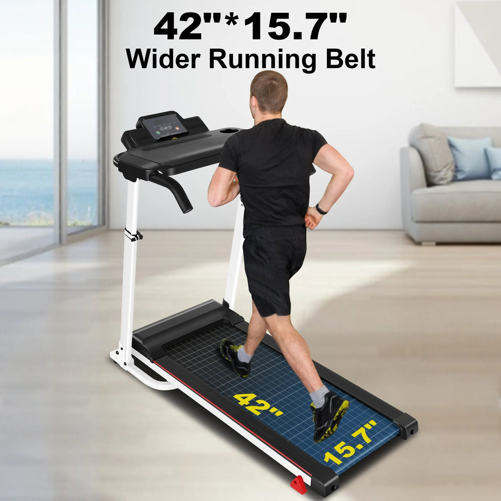 White Folding Treadmill with Removable Tabletop and Incline K96200