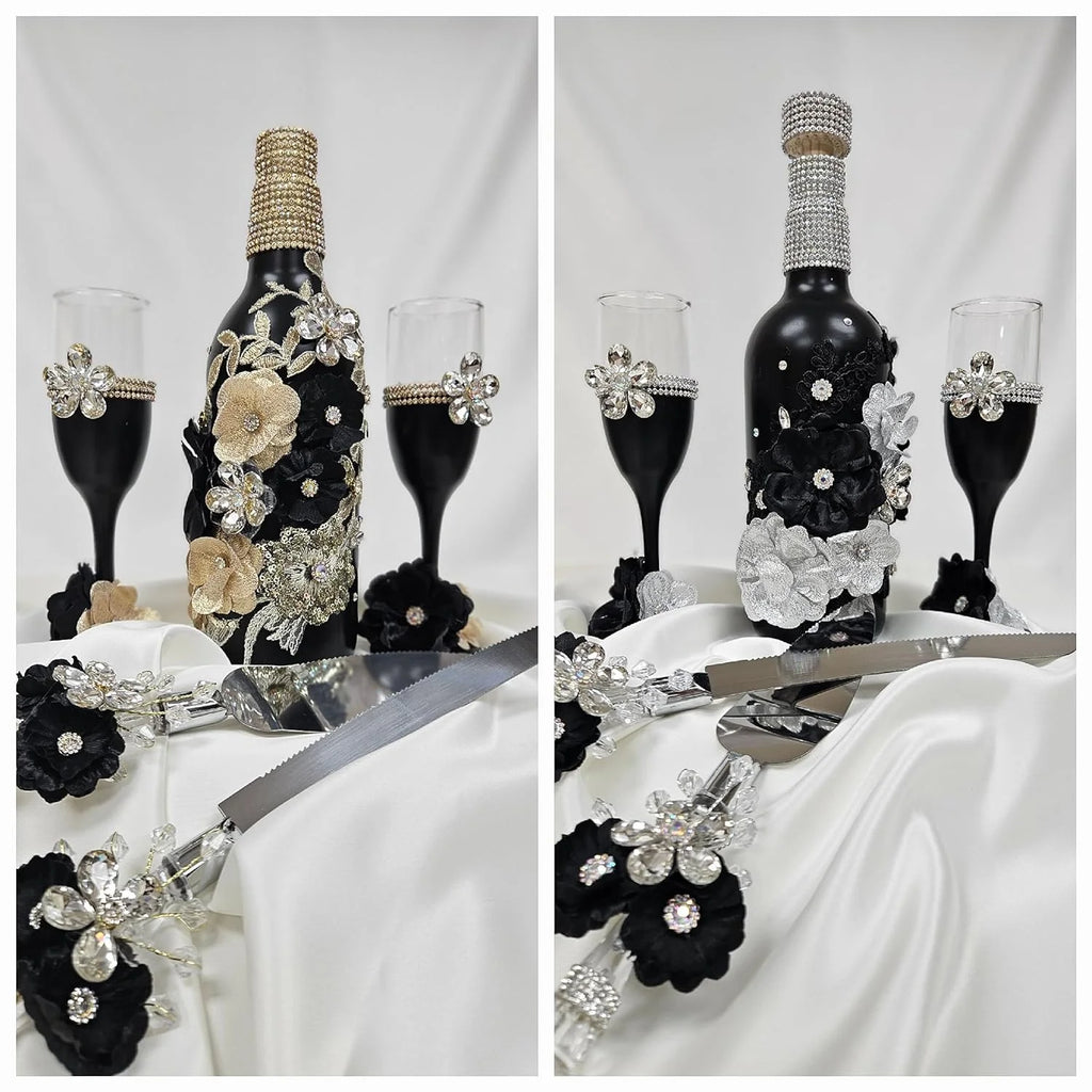 Champagne Glasses Set Emerald Green Silver Q723581