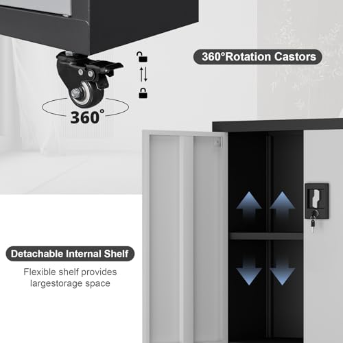 Lockable Black Metal Wall Cabinet with 2 Doors G14312