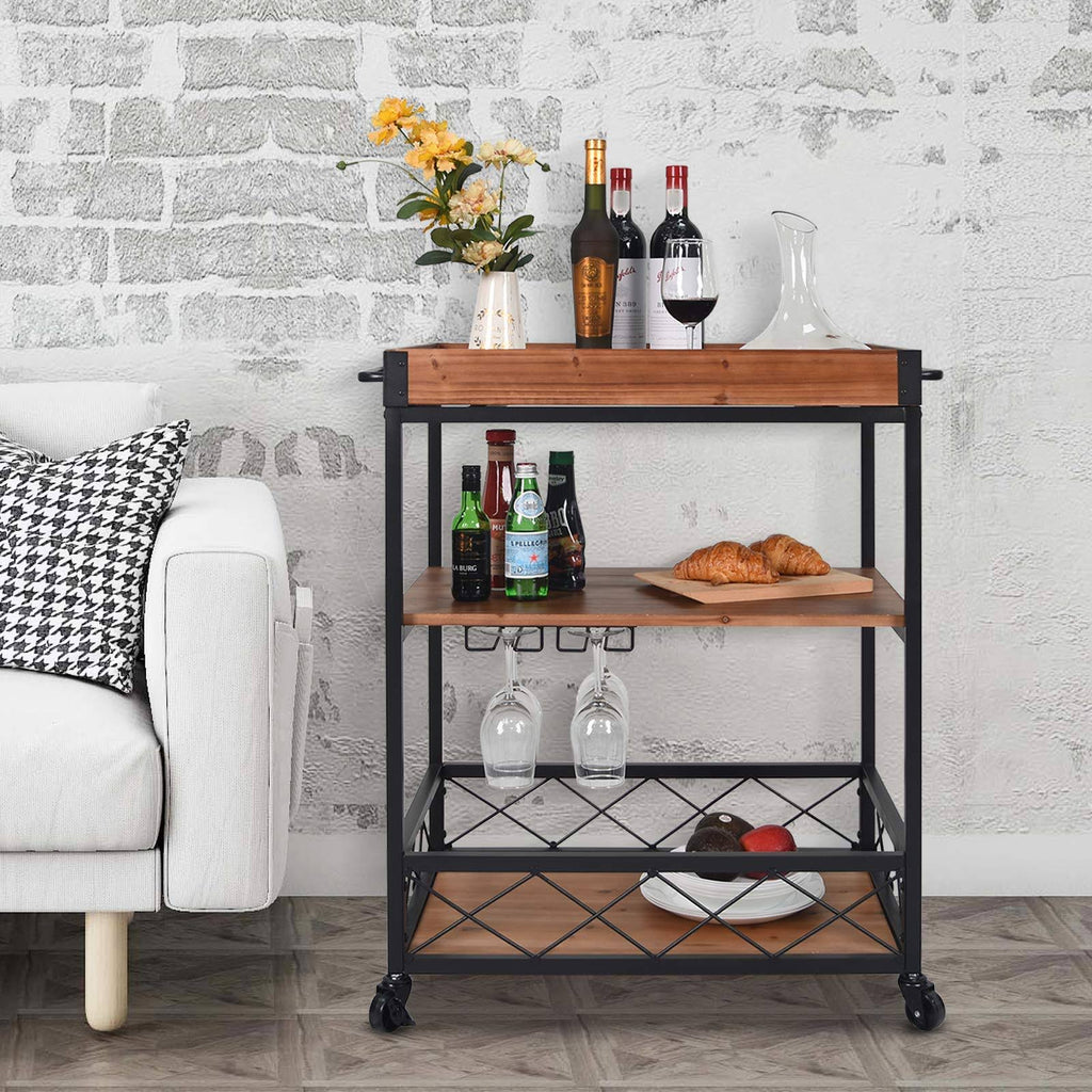 Solid Wood Bar Serving Cart D173418