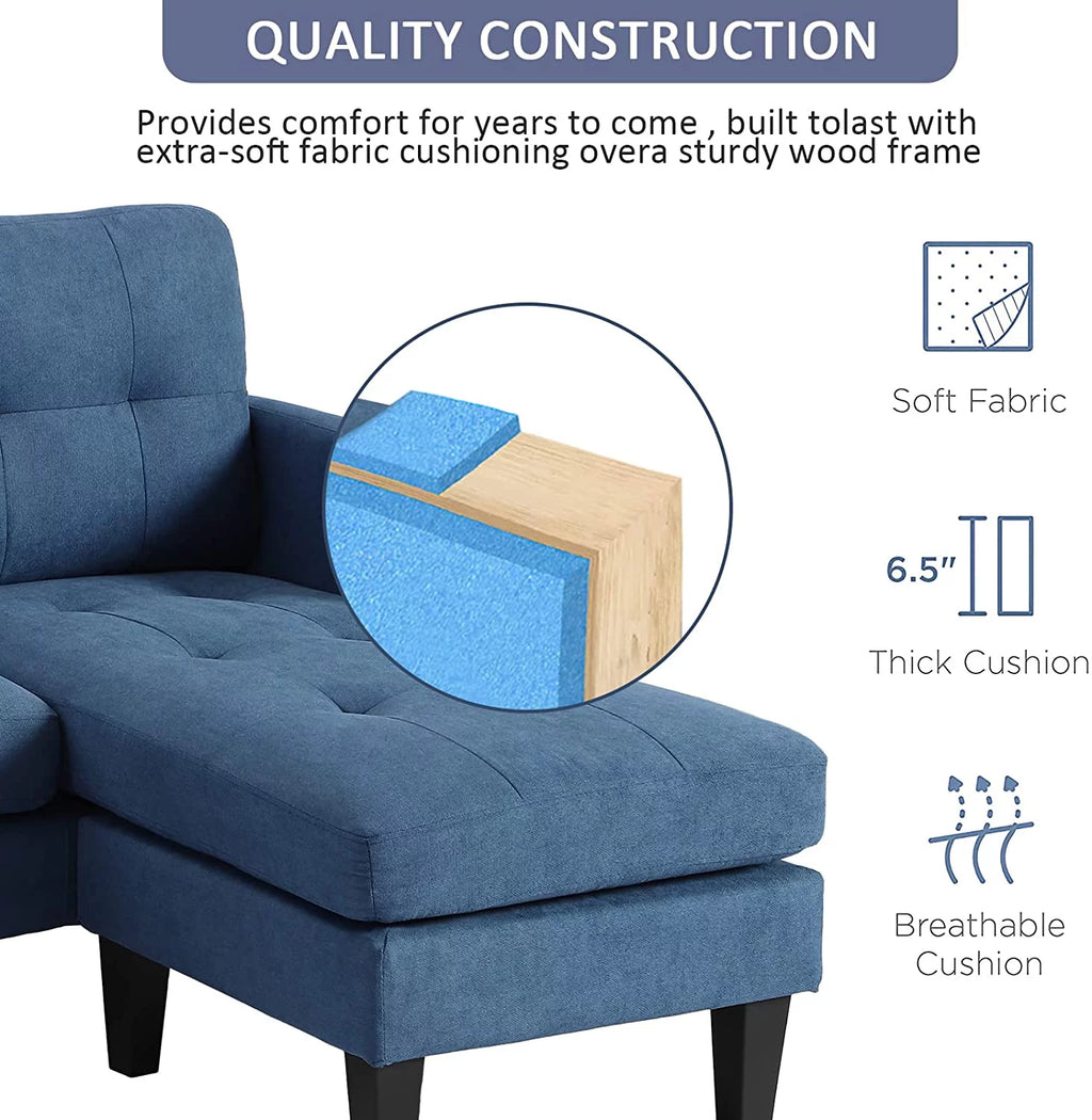 Blue L-Shaped Convertible Sectional Sofa Y32411