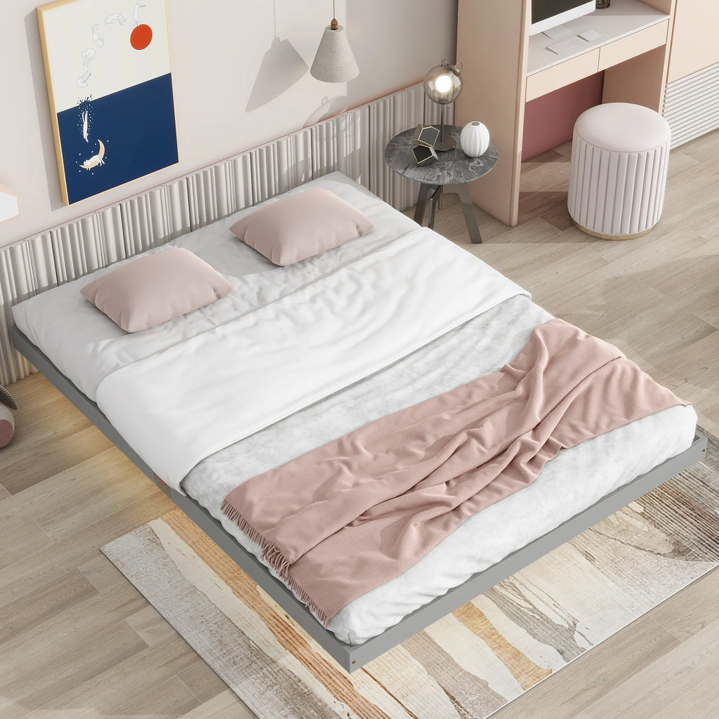 Queen Size Grey Floating Platform Bed with LED Lights E322