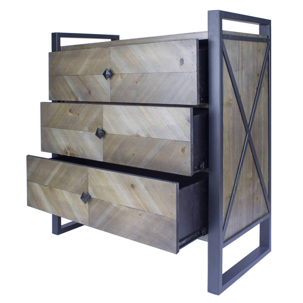 Natural and Turquoise Metal Wood MDF Accent Cabinet with 3 Drawers X64456