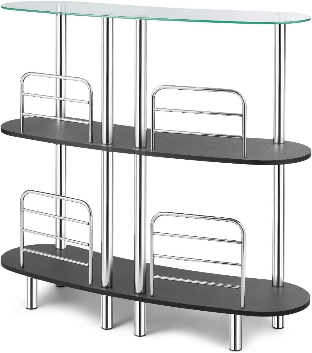 3-Tier Glass Liquor Bar Cabinet with Tempered Glass Counter Top Y75753