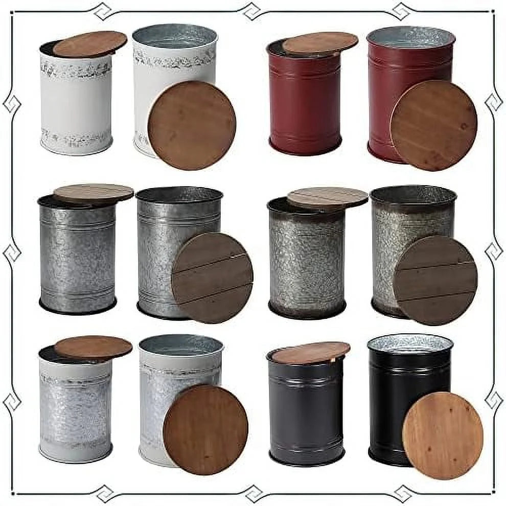 Rustic Ottoman Seat Stool Side Table Set of 2 G431487