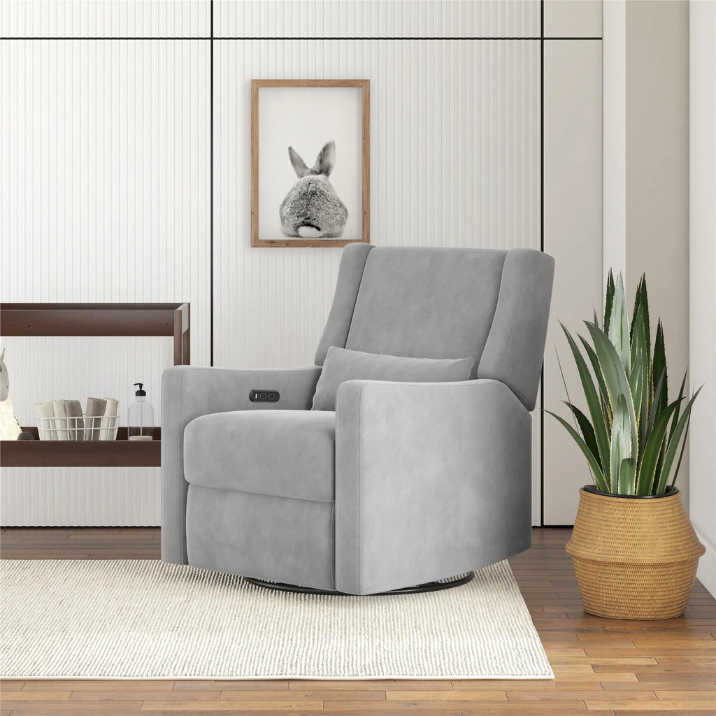 Gray Velvet Swivel Glider Recliner with USB Ports T655