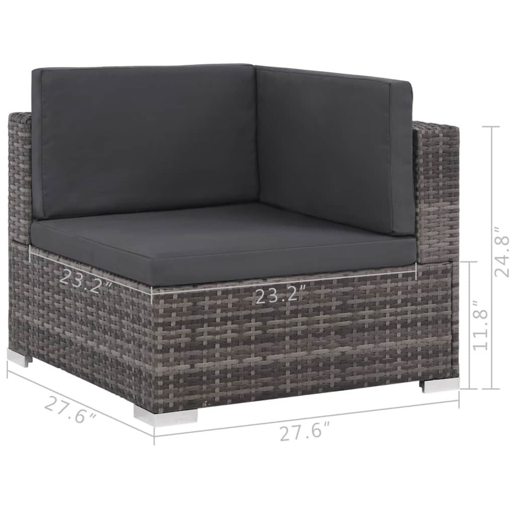 Set of 6 Poly Rattan Patio Sectional Corner Sofa with 2 Ottoman and Soft Cushions Gray I348407