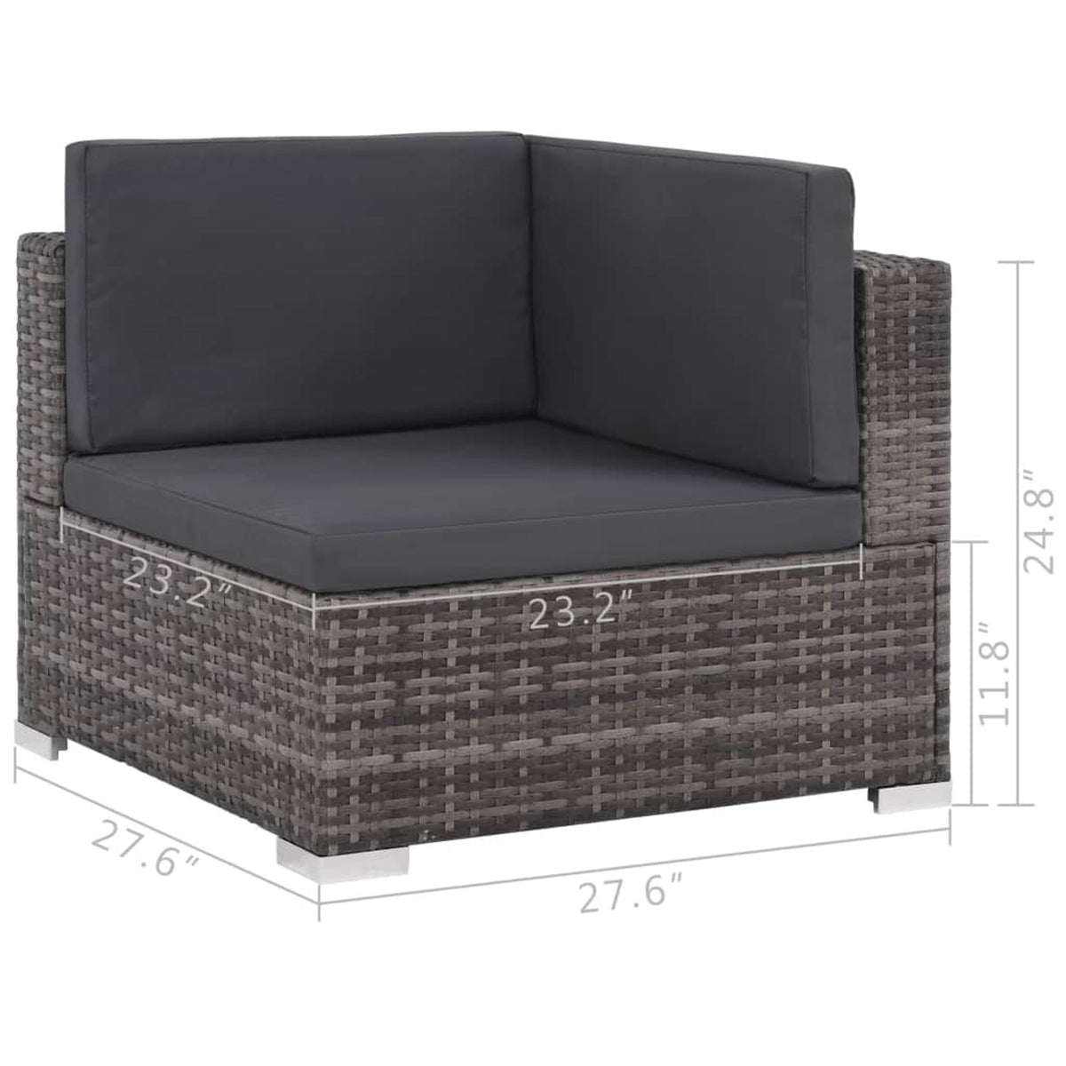 Set of 6 Poly Rattan Patio Sectional Corner Sofa with 2 Ottoman and Soft Cushions Gray I348407