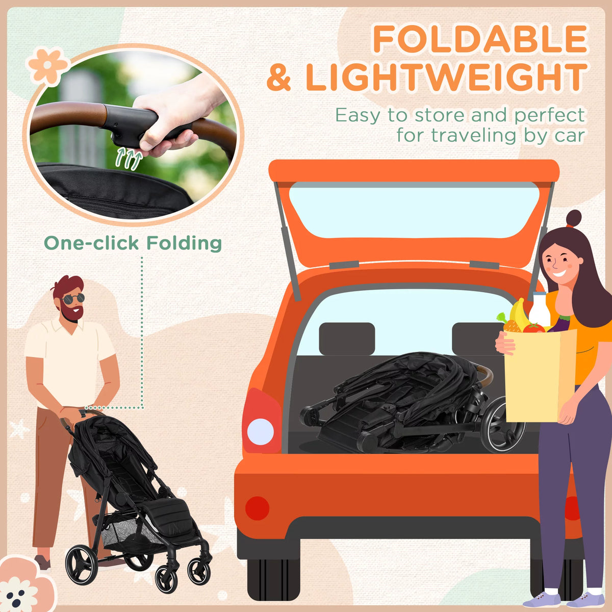 1-Click-Foldable Lightweight Black Stroller N2827