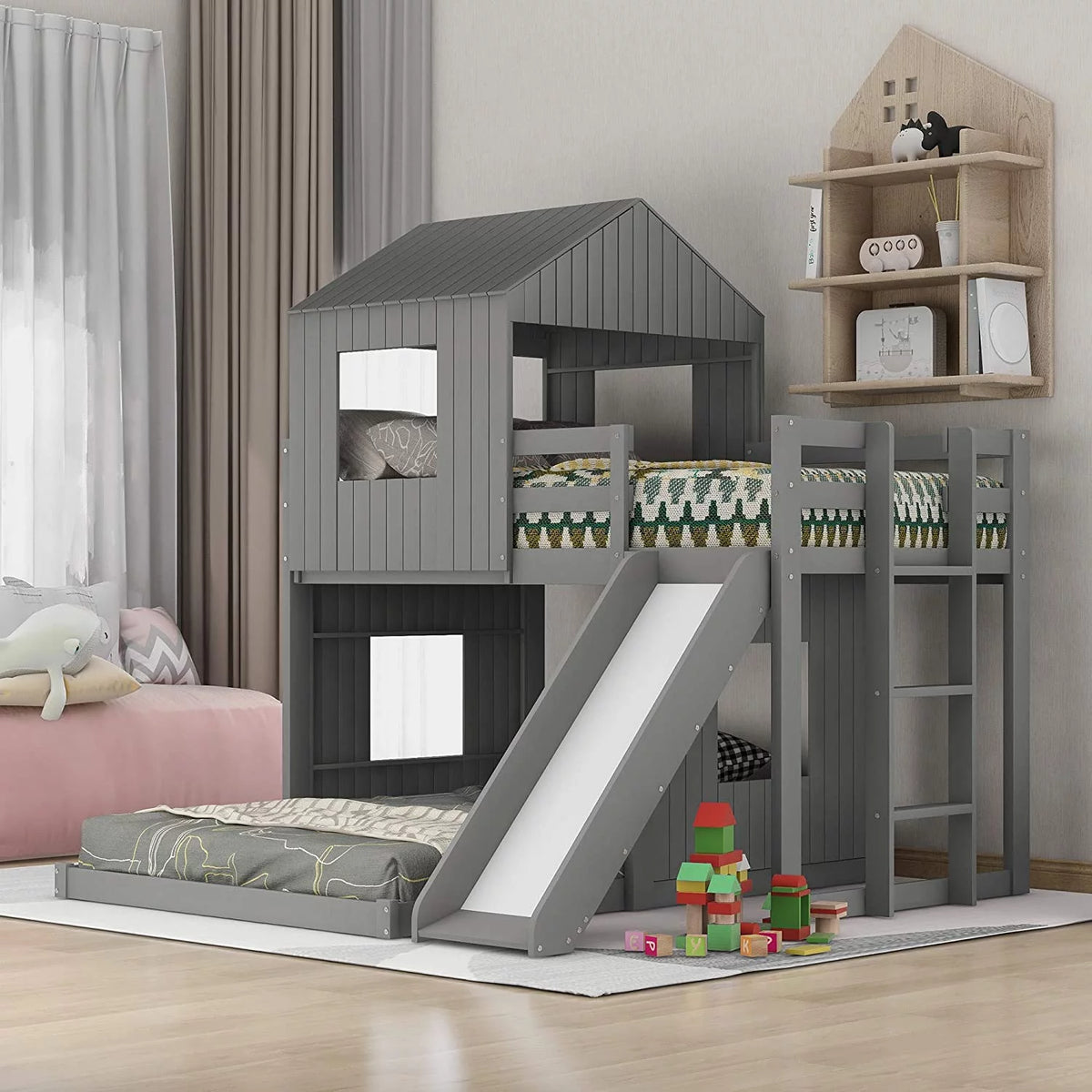 Pine Wood Twin-over-full Bunk Bed F1588