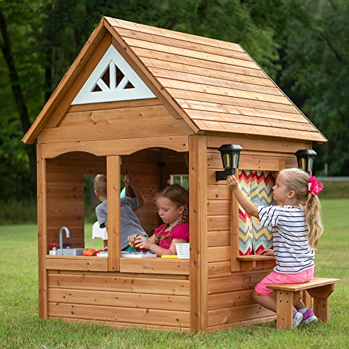 Cedar Wooden Kids Playhouse Cottage with Play Kitchen T30951