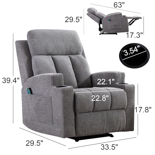 Manual Recliner Chair with Massage and Heat Gray W682