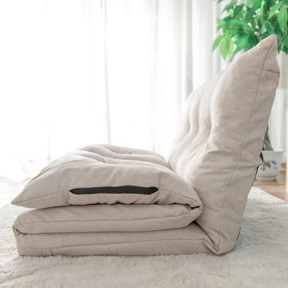Beige Fabric Folding Chaise Lounge Sofa Floor Couch W45529