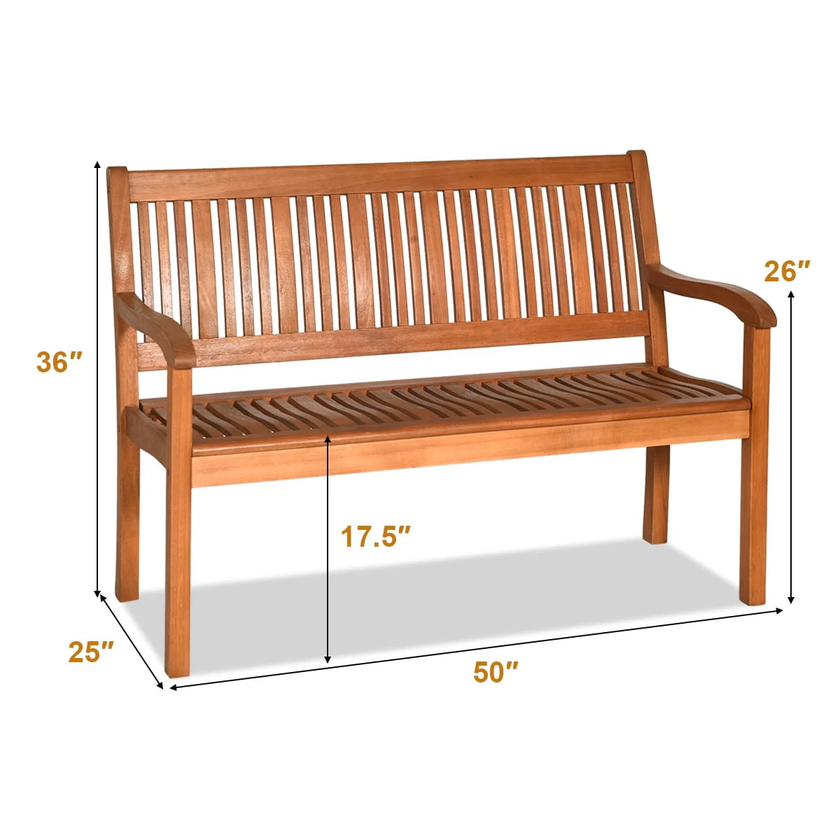 50'' Two Person Outdoor Bench Loveseat Solid Wood H205