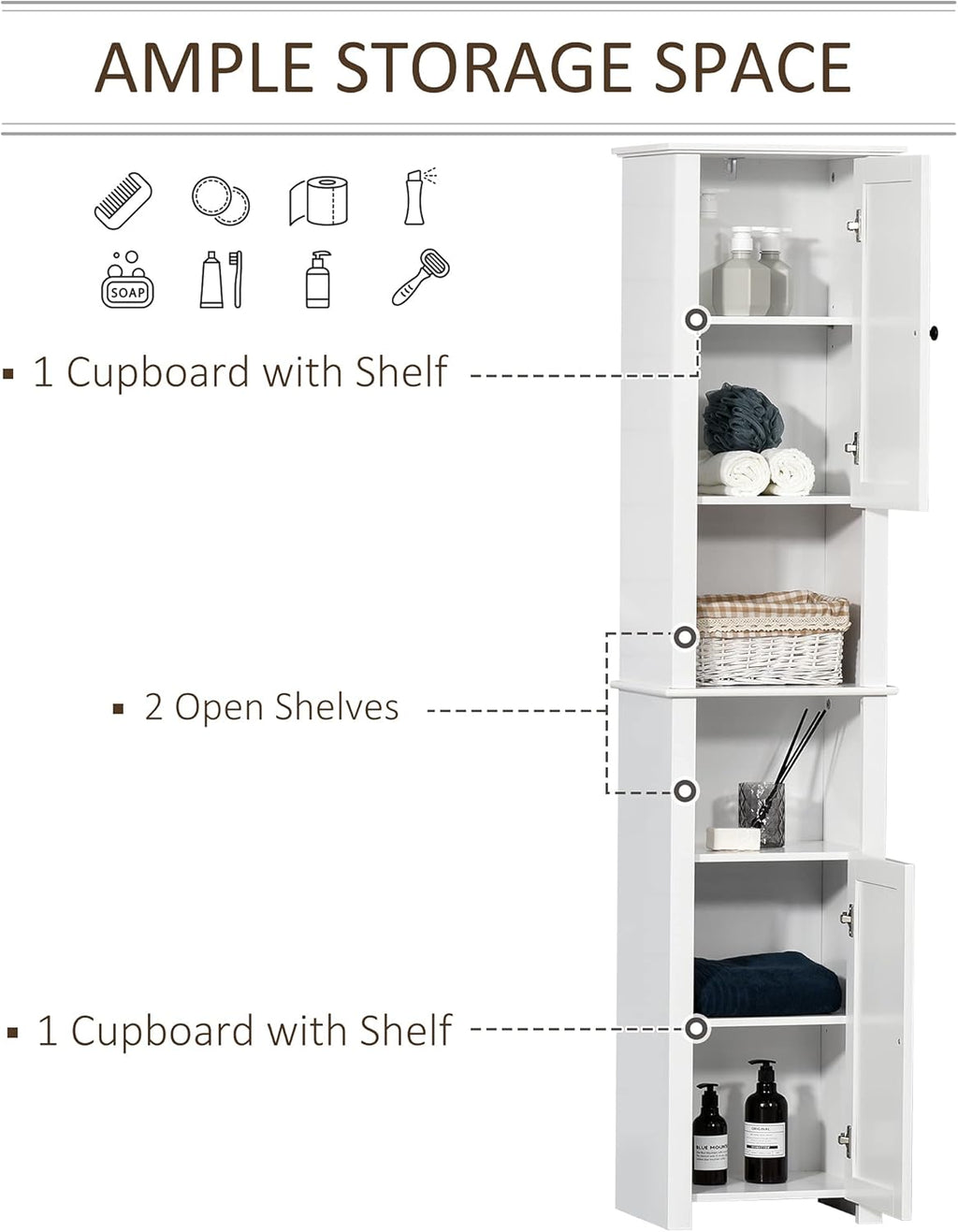 White Freestanding Bathroom Storage Cabinet with 2 Cupboards G7994