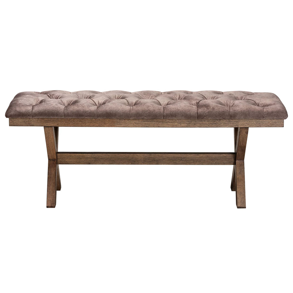 Chocolate Velvet Fabric and Dark Brown Finished Wood Bench A339
