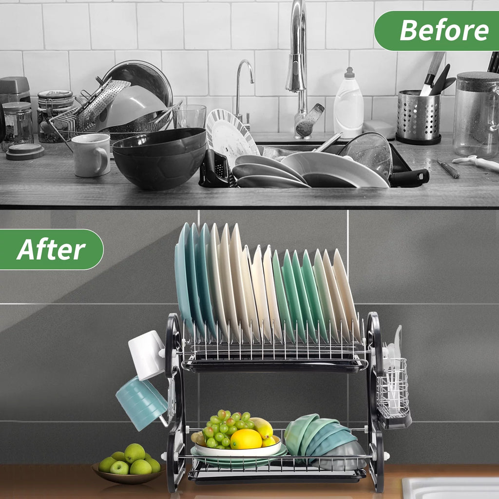 Black 2-Tier Plastic Dish Drainer C380072