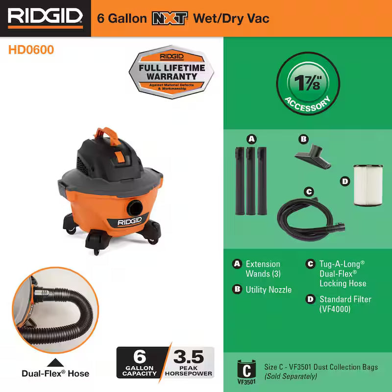 6 Gallon Wet/Dry Shop Vacuum with Hose and Accessories F61886