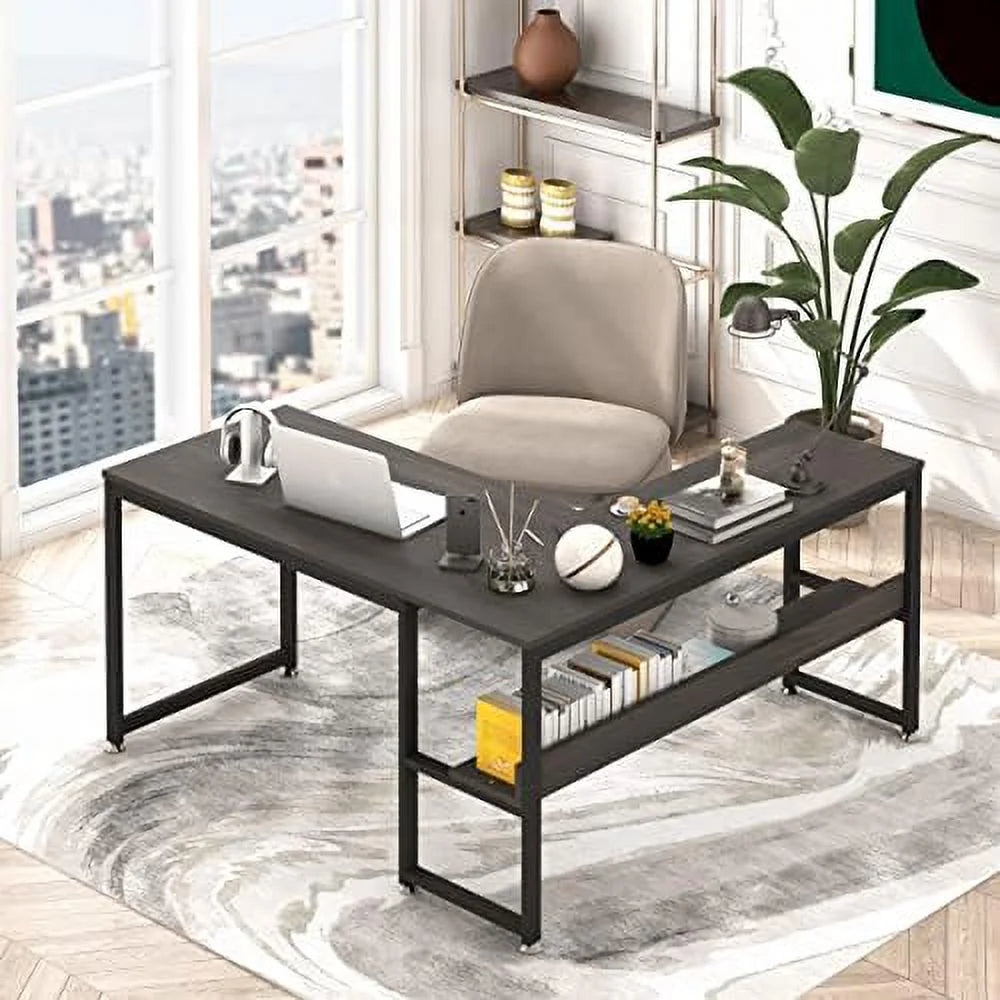 L Shaped Desk 55 inch with Shelves Z98715