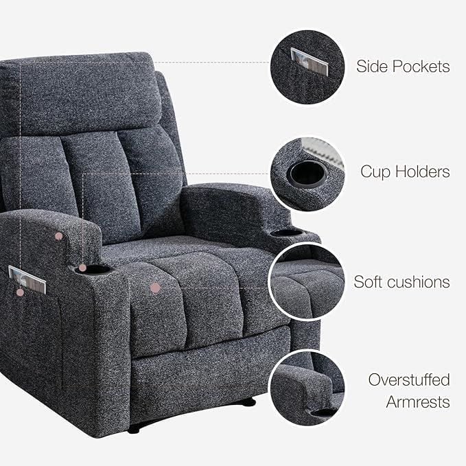 Manual Recliner Chair with Massage and Heat Gray W682