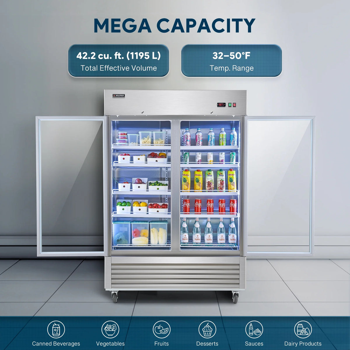 54" 2 Glass Door Display Refrigerator with 42.2 cu. ft. Capacity S4825