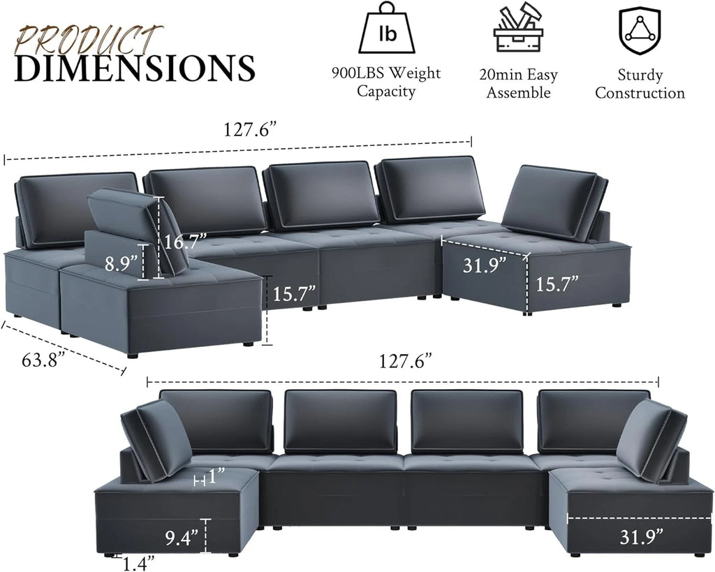 7 Seater Velvet Beige Sectional Sofa H1199