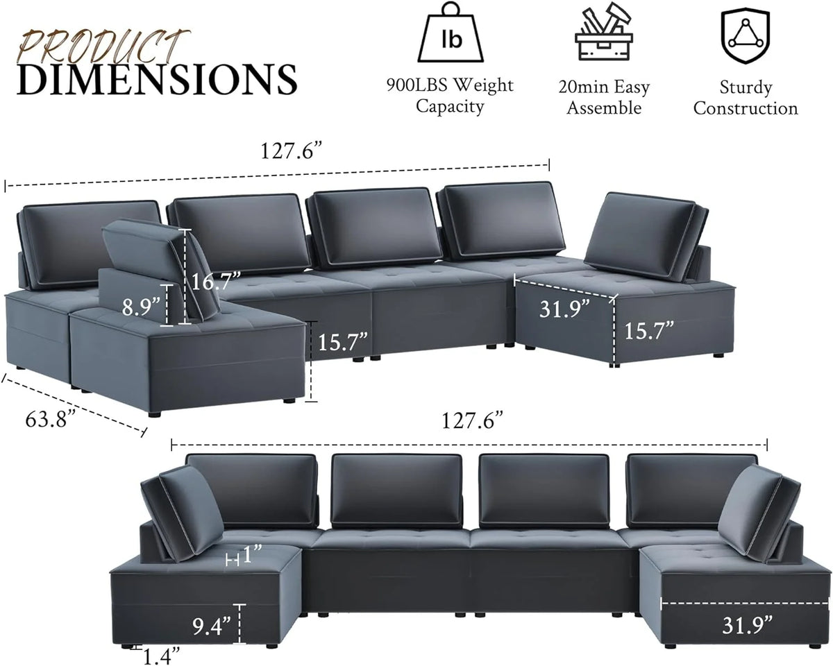 7 Seater Velvet Beige Sectional Sofa H1199