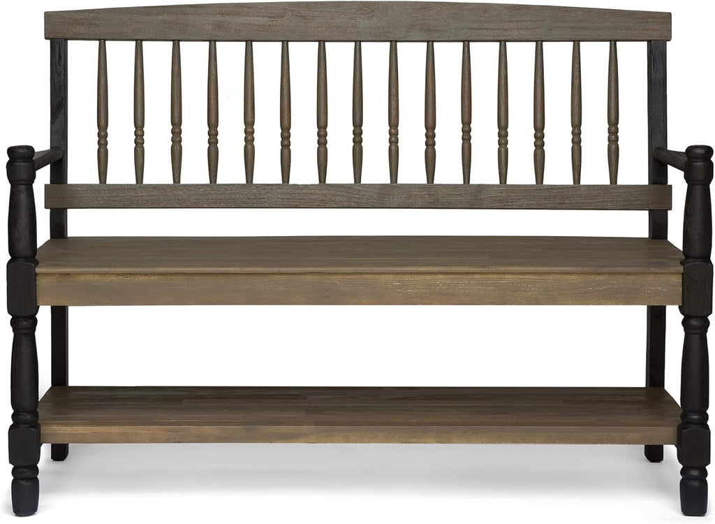 Gray and Black Acacia Wood Bench with Shelf K8383