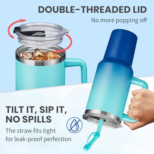 40 oz Insulated Stainless Steel Tumbler with Lid and Straw F60244