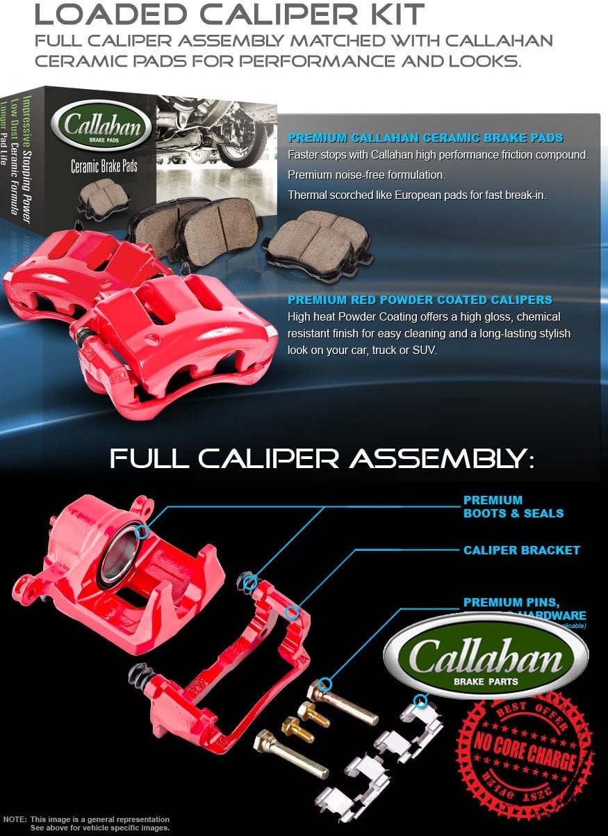 Red Coated Caliper Pair + Ceramic Brake Pads + Hardware Brake Kit A7267