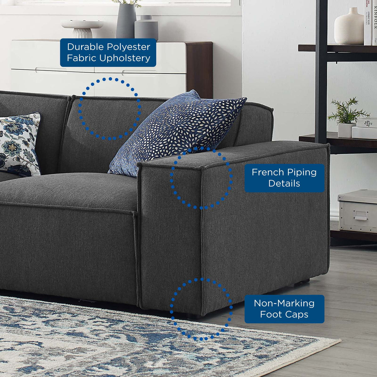 Charcoal Grey Fabric Modular Sofa U551167