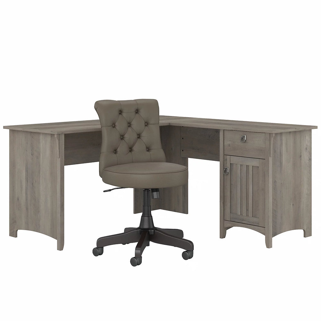 Driftwood Gray L Shaped Desk Set with Office Chair I815415