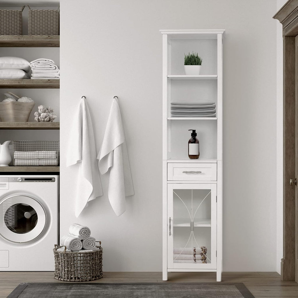 White Linen Cabinet with 1 Drawer and 3 Open Shelves T903819