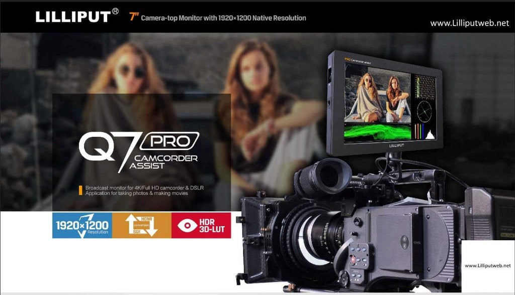 7 Q7 Pro Field Monitor 1920x1200 Metal with HDR 3D-LUT SDI/HDMI Cross Conversion Waveform Peaking Precise Color Calibration Gamma Adjustment + Pisen LP-E6 Battery P2623