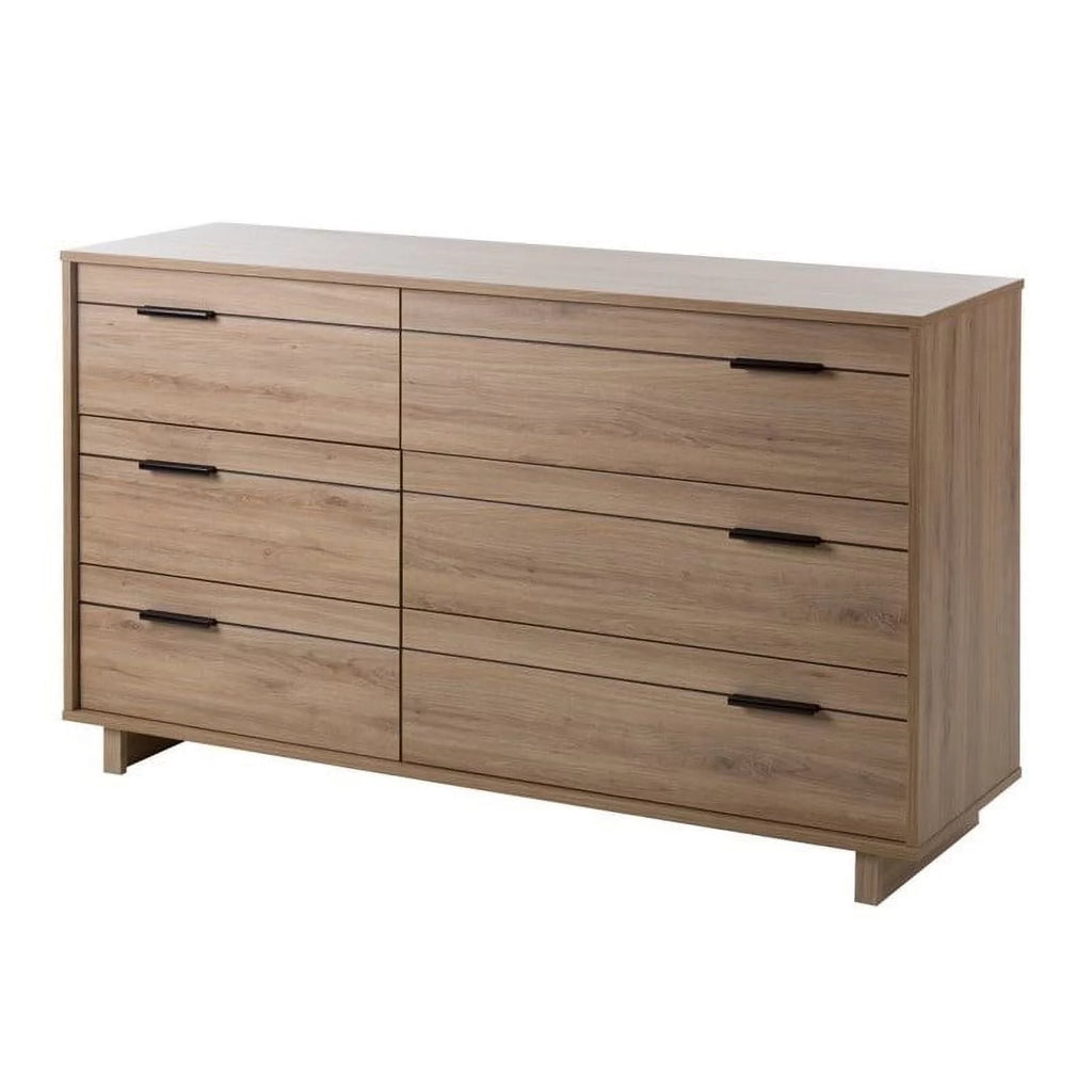 2 Piece 6 Drawer Dresser and 2 Drawer Nightstand Set Rustic Oak Z247
