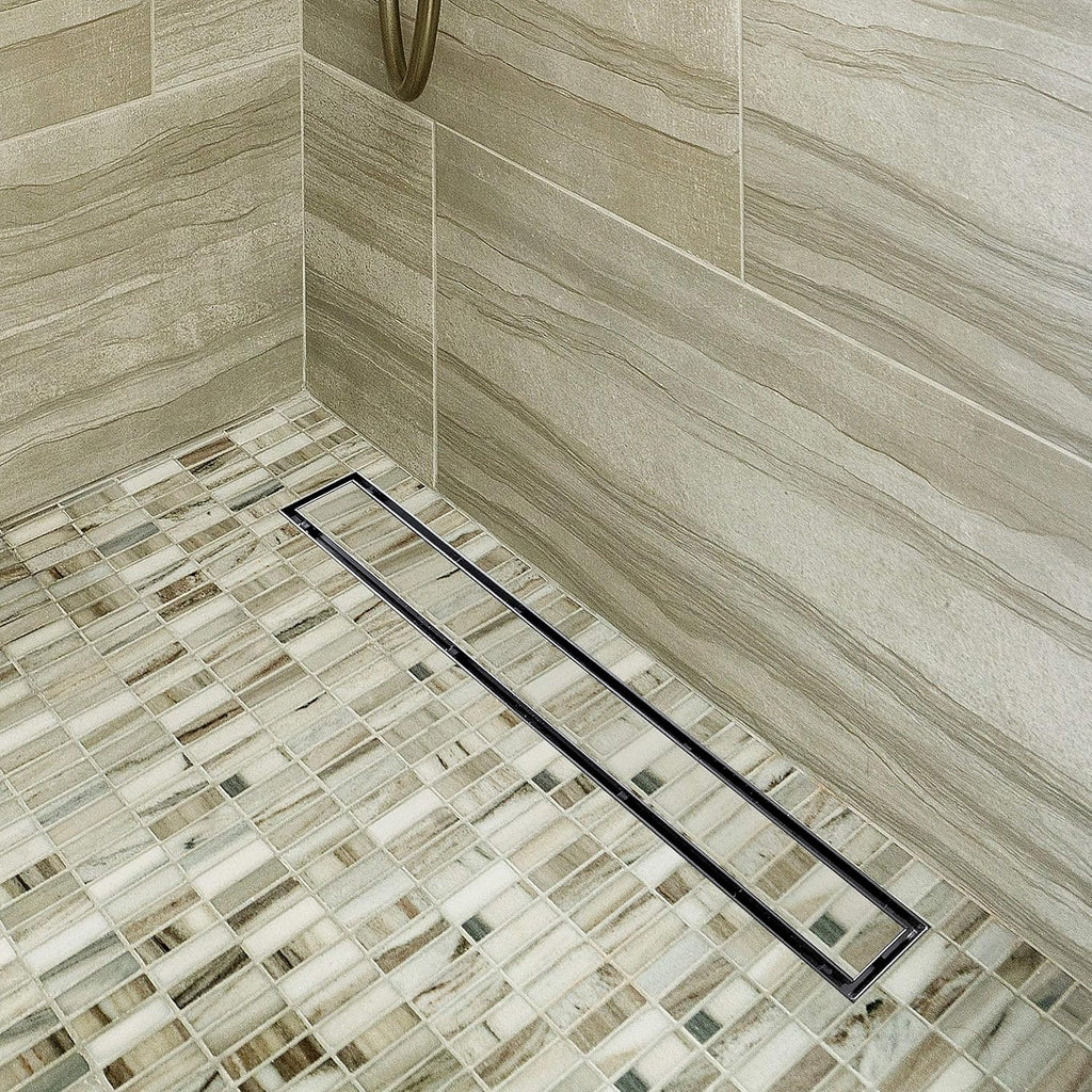 28-Inch Brushed 304 Stainless Steel Rectangle Shower Drain with Tile Insert Grate Z646