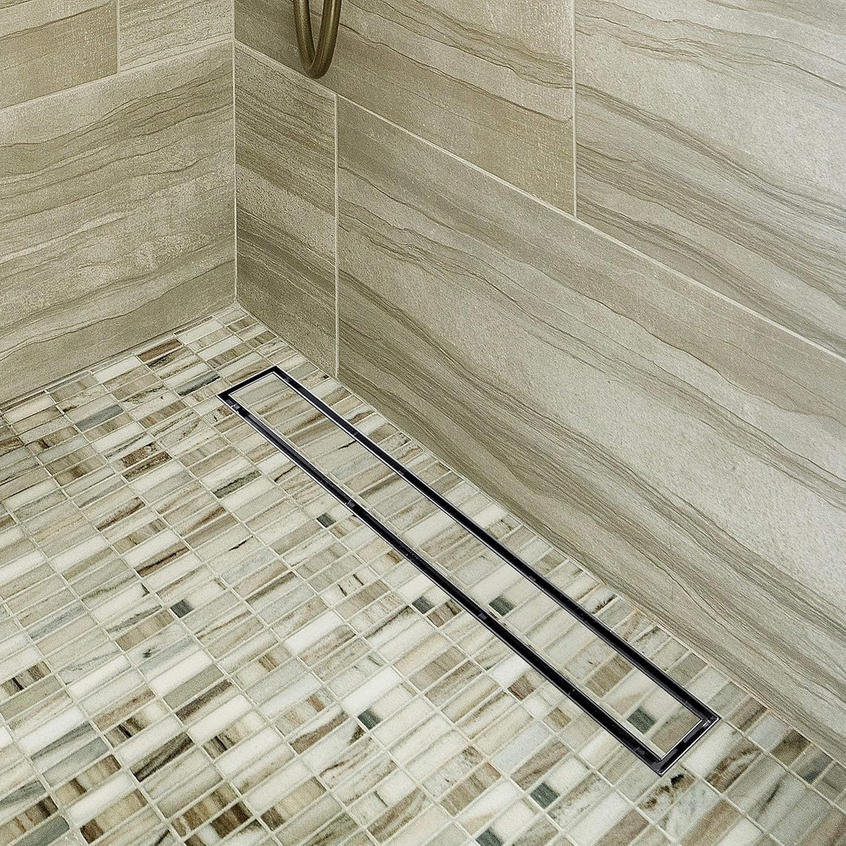 28-Inch Brushed 304 Stainless Steel Rectangle Shower Drain with Tile Insert Grate Z646