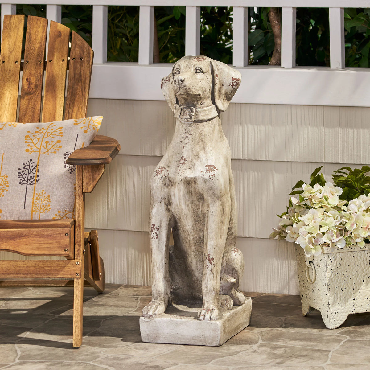 Antique White Outdoor Dog Garden Statue B70597
