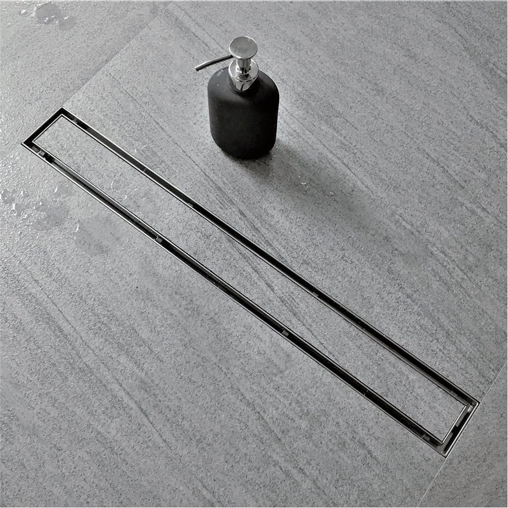 28-Inch Brushed 304 Stainless Steel Rectangle Shower Drain with Tile Insert Grate Z646