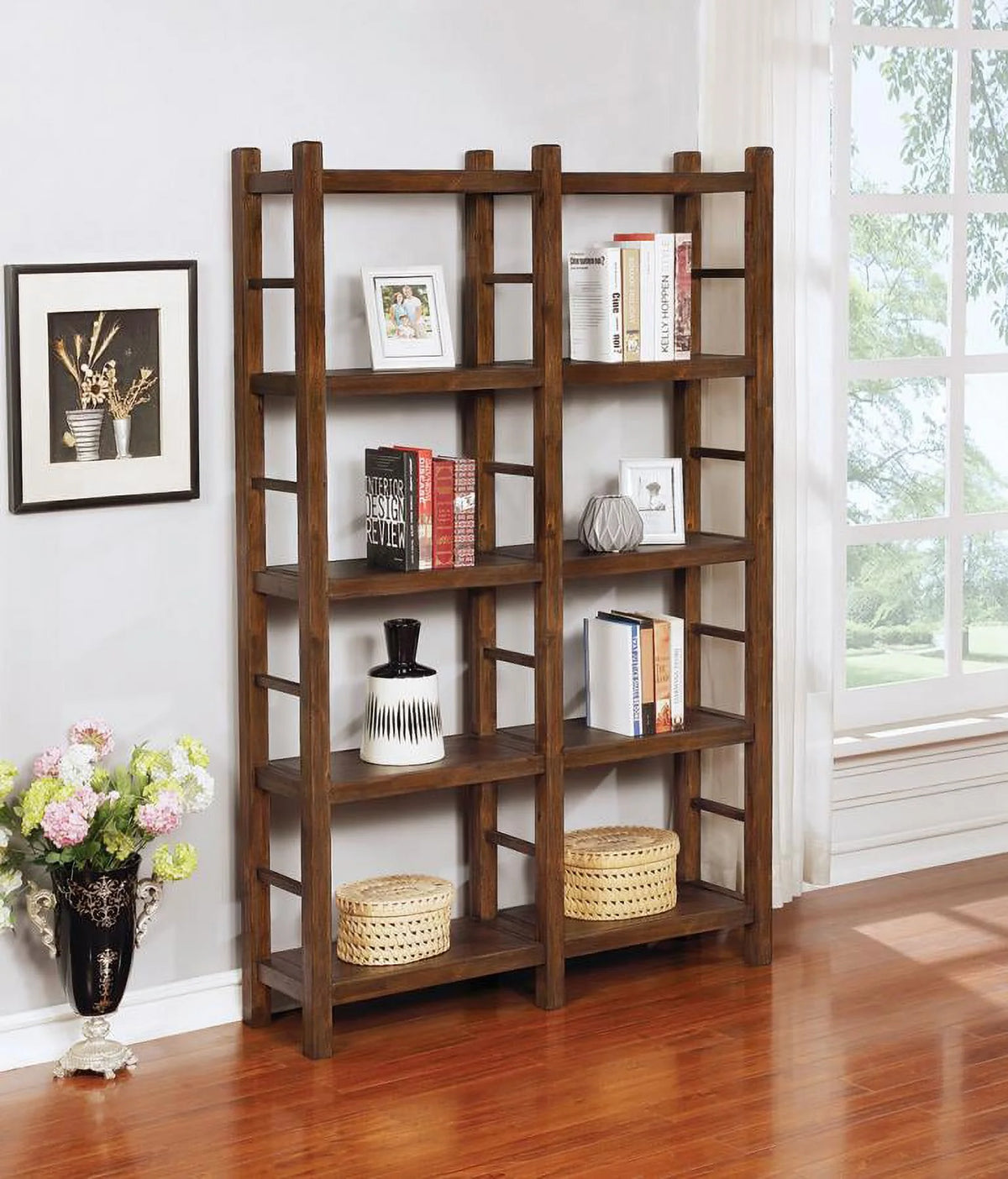 4-tier Double Bookcase Country Brown Q935