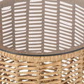 Light Brown Wicker Side Table with Tempered Glass Top U446947