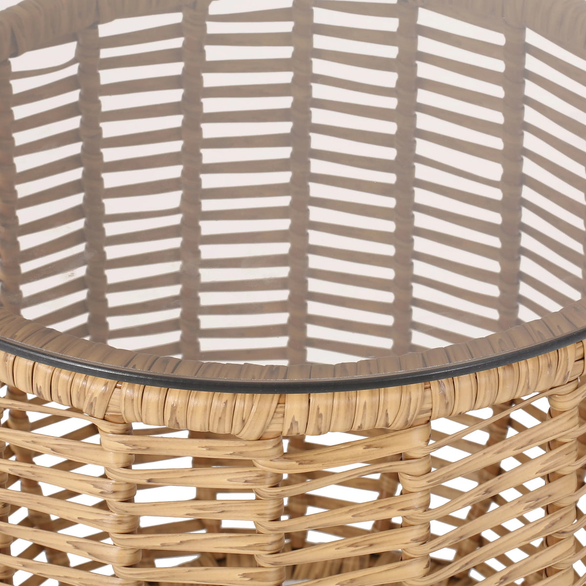 Light Brown Wicker Side Table with Tempered Glass Top U446947