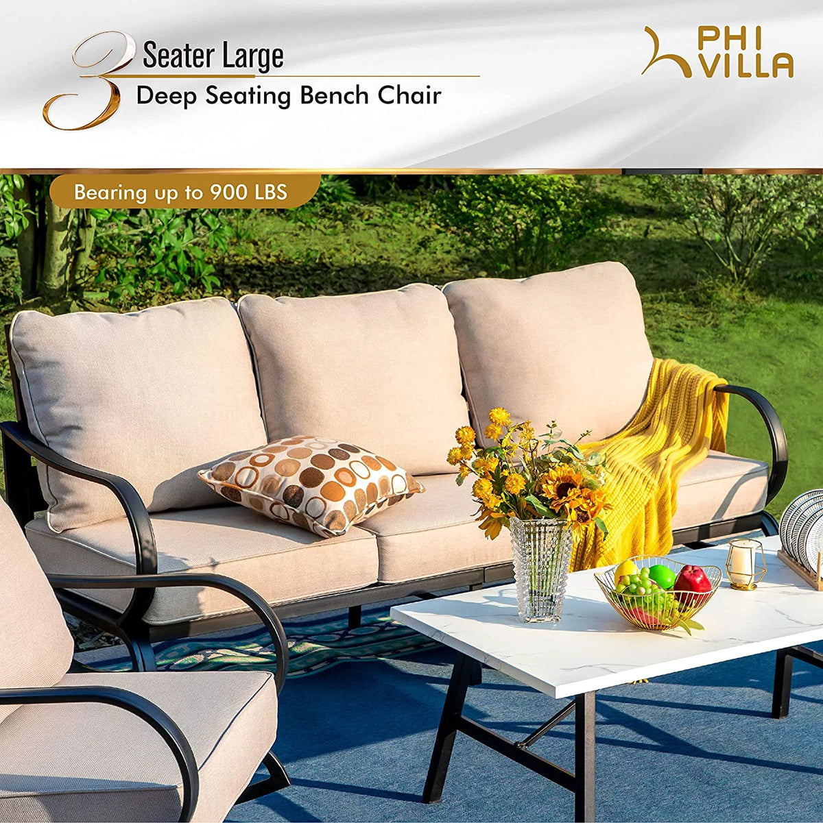 4 Piece Metal Patio Conversation Set with Sofa Chairs and Seating Bench X534200
