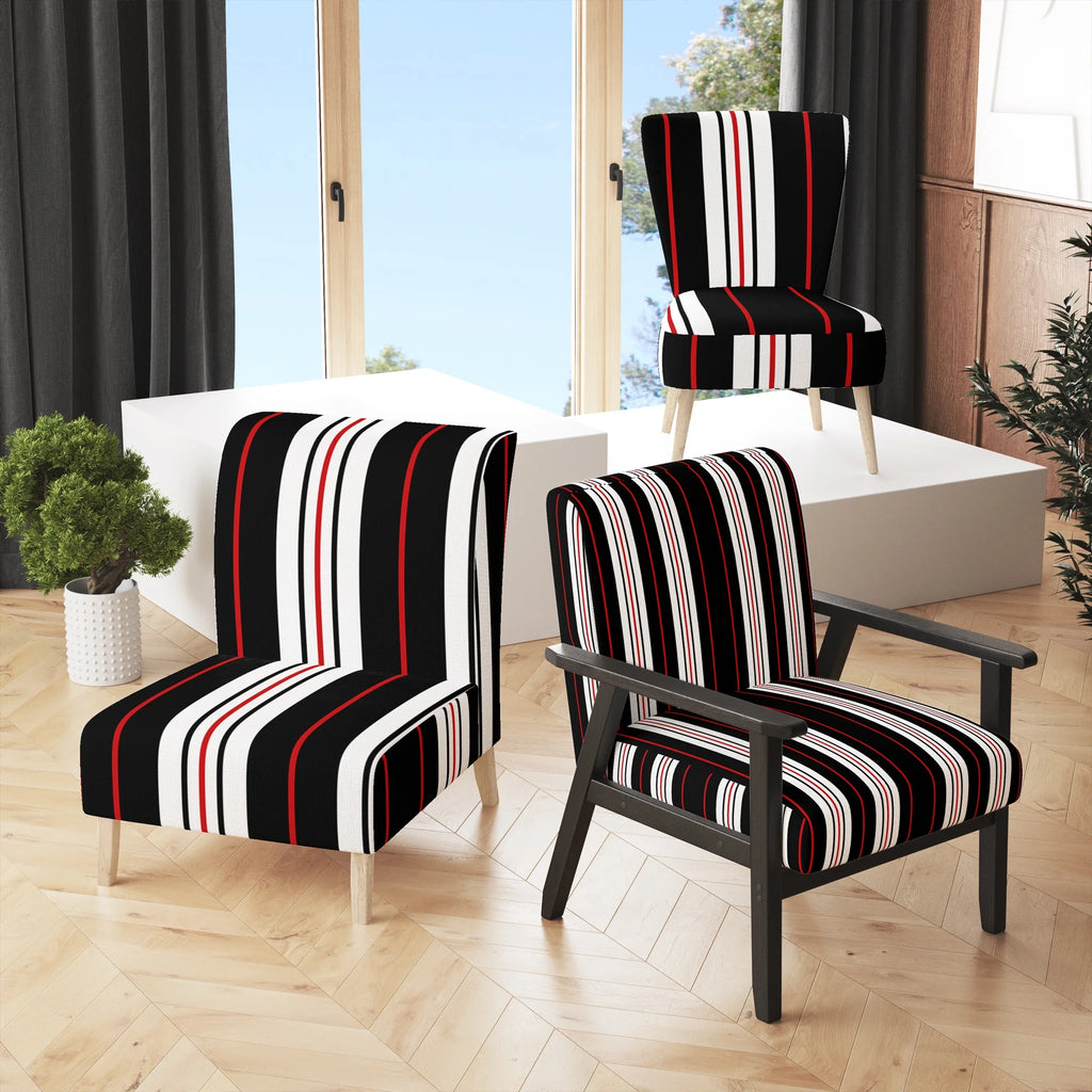 Black and White Striped Pattern Upholstered Accent Chair G49737