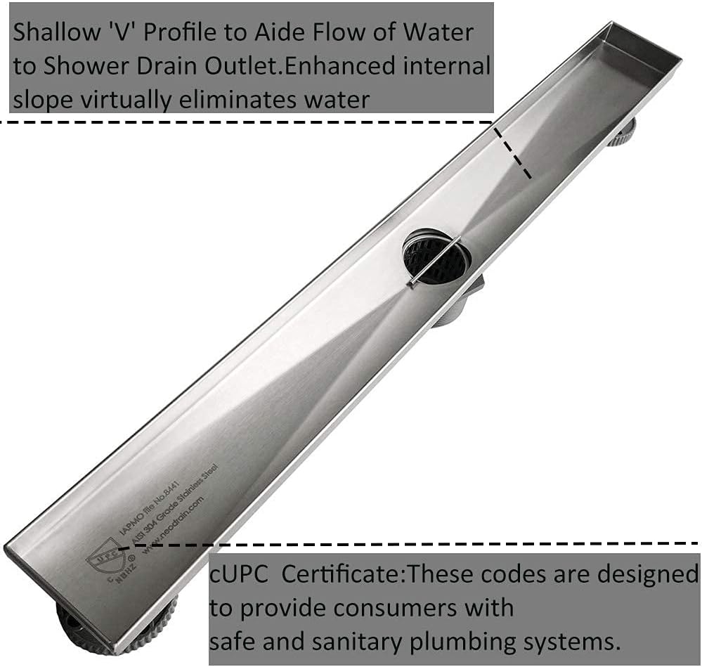 28-Inch Brushed 304 Stainless Steel Rectangle Shower Drain with Tile Insert Grate Z646