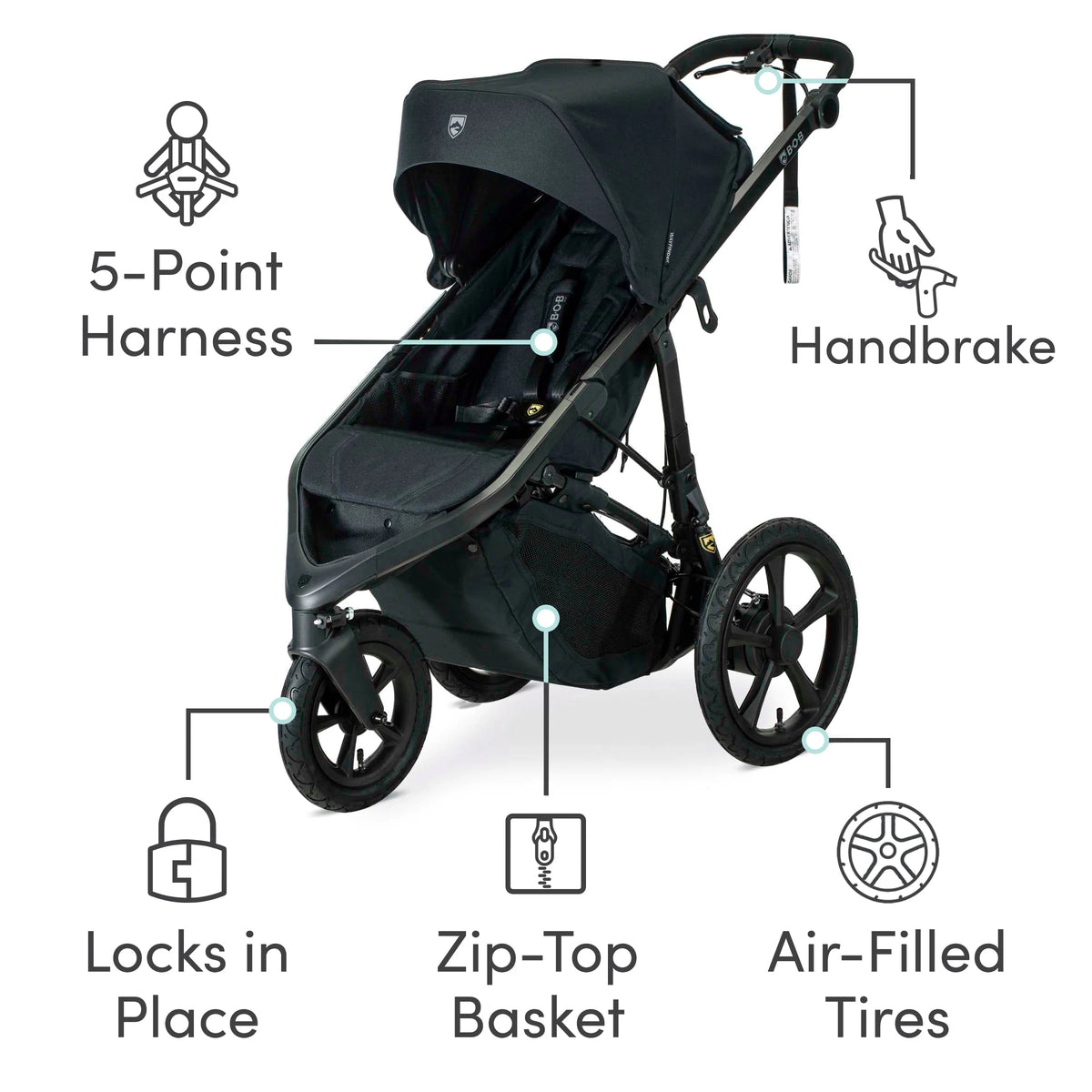 Jogging Stroller with Dual Suspension and Air-Filled Tires D545461