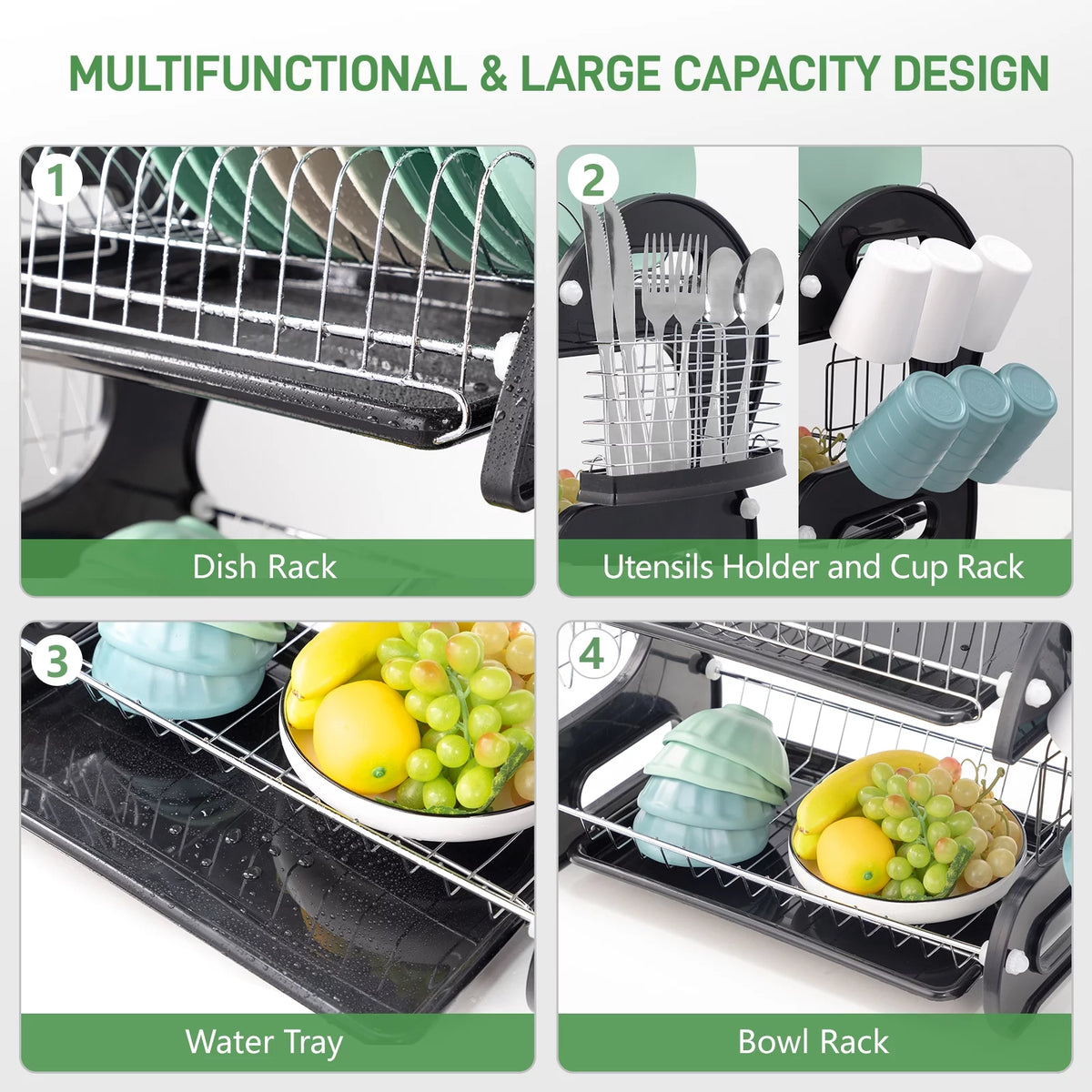 Black 2-Tier Plastic Dish Drainer C380072