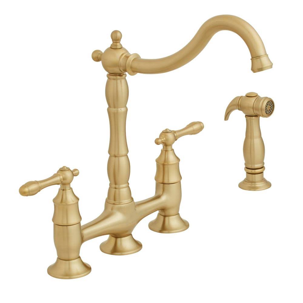 Matte Gold 2-Handle Bridge Kitchen Faucet with Side Sprayer Y4742